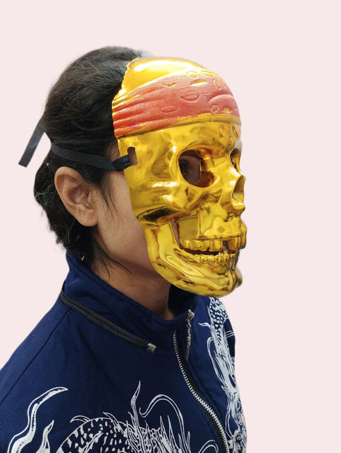 BookMyCostume Gold Skeleton Horror Skull Pirate Mask Fancy Dress Accessories for Halloween Boys & Adults